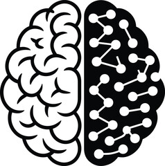 Human brain hemispheres showing logic and creative thinking with connections