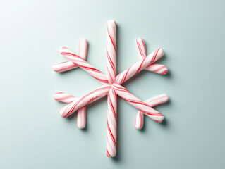 Christmas candy cane snowflake festive decoration with red and white stripes on pastel background creating joyful holiday mood