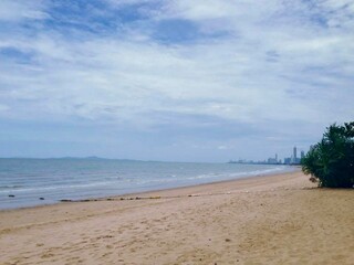 hill and ocean,  building and village on the beach Thailand, tower sea skyline, building sea with blue sky, Thailand