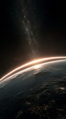 Obraz premium Beautiful Planet Earth View – Realistic Space Landscape Showing Sunlight, Clouds, and Curved Horizon