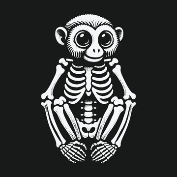 Cute cartoon monkey skeleton with big eyes illustration.