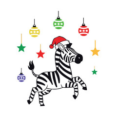 Cartoon Zebra Wearing Santa Hat With Christmas Ornaments