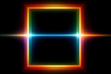 abstract light beams in rainbow colors, creating a square frame on a black background.