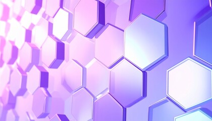 Abstract hexagon pattern perspective. Render 3d background with glass holographic honeycomb design. Futuristic digital technology bg with random hexagonal shapes, purple blue gradient. 3D illustration