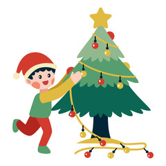 This girl-boy decorate christmas tree illustration is suitable for Christmas Event.