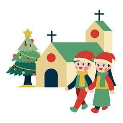 This going to church illustration is suitable for Christmas Event.