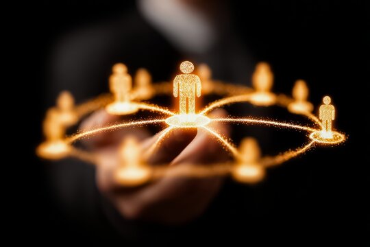 Person is holding a hand with a group of people in a circle. The people are connected to each other