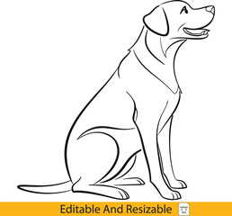 Obraz premium Sitting Labrador Retriever Illustration A Simple, Editable Outline of a Loyal Companion labrador, retriever, dog, sitting, outline,