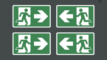 Emergency exit signs showing directions, safe escape routes