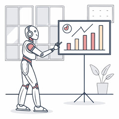 Robot presenting business growth chart isolated on