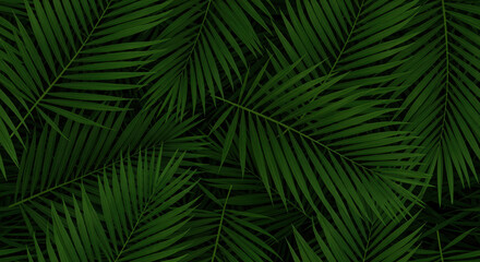 Fototapeta premium Dense tropical palm leaf pattern with overlapping green fronds creating a natural jungle foliage background