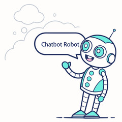 Cute chatbot robot character says hello isolated on