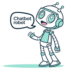 Friendly chatbot robot character says hello isolated on
