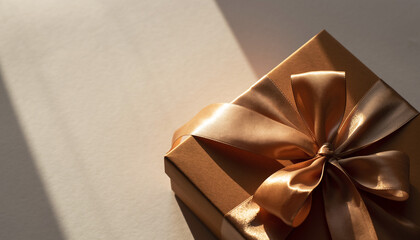 Elegant gift box with golden ribbon, perfect for celebrating special moments and conveying warmth, ideal for holiday promotions, birthdays, or thank you gestures