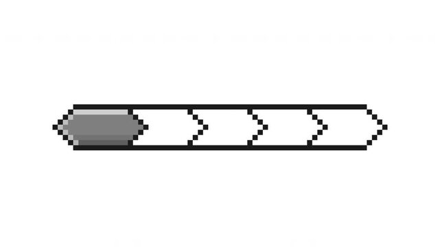 Gray pixel retro loading bar with monochrome segmented blocks moving in a classic retro interface ProRes Alpha Channel 4K 60fps