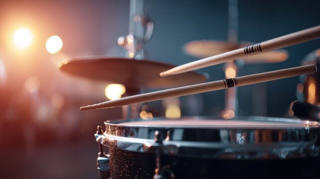 Drumsticks and Drum Set with Stage Lights