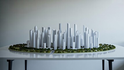 Modern architectural city model with futuristic urban skyline

