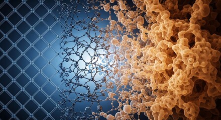 Stunning molecular network with vibrant blue and golden hues, revealing the intricate beauty of science and technology for innovative research and cutting-edge design projects,Generated Image