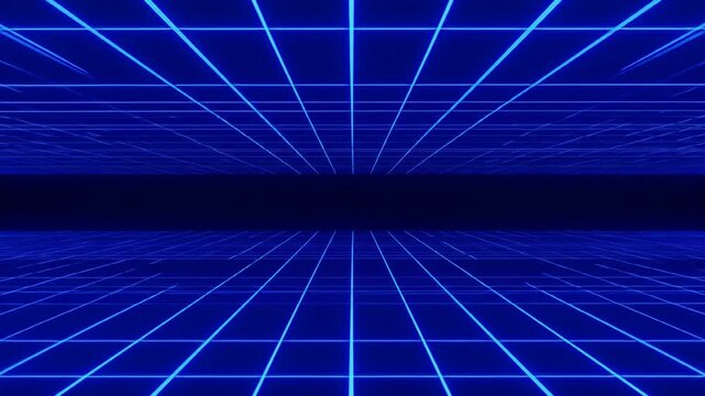 Futuristic Blue Grid: Abstract Perspective, Digital Space, Neon Lines