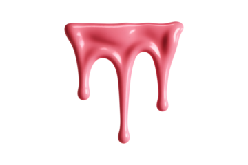 Section of thick bright pink sugar frosting dripping isolated on transparent background