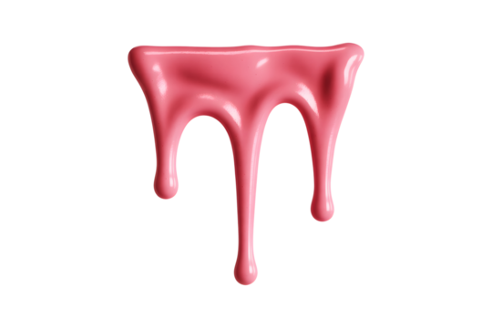 Section of thick bright pink sugar frosting dripping isolated on transparent background