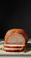 Perfectly cooked pork roast, golden brown exterior and juicy, tender interior, ready for slicing and serving a delicious meal ,food ,culinary ,comfort food