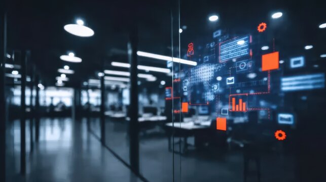 A serene futuristic office where review concepts adjust logistics frameworks and resources refinement while organization strength accelerates sales improvement and enriches value in operation