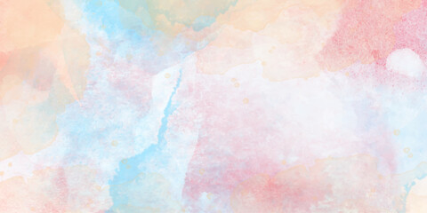Modern light color painted watercolor grunge canvas for splash design. abstract watercolor background with paint. Divorces and drops. Colorful gradient ink colors effect hand drawn canvas background.	