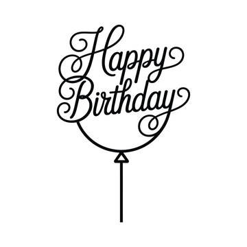 Elegant black happy birthday balloon cake topper