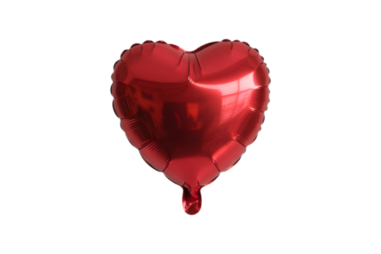 Small matte finish red foil balloon shaped like a heart isolated on transparent background