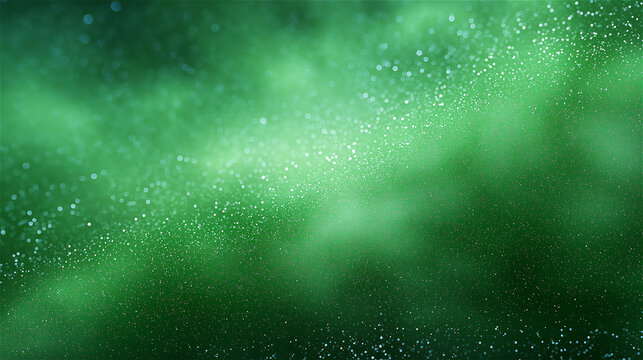 Vivid green abstract background with floating particles and glowing texture, evoking cosmic energy, motion and a modern vibrant atmosphere for creative concepts.
