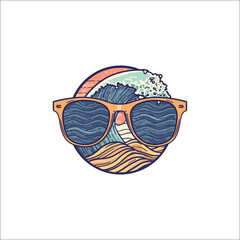 Vibrant summer beach scene with tropical elements and ocean views