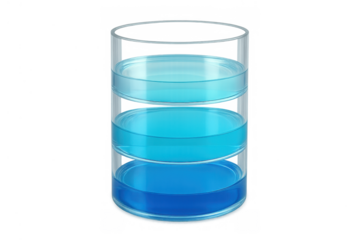 Petri dishes inside a glass cylinder showing blue liquid science experiment growth chemical analysis