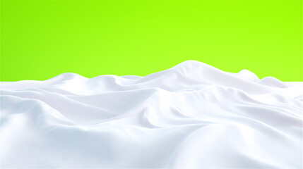 Fototapeta premium White silky fabric waves on vibrant green background, creating abstract contrast, softness and modern minimal design aesthetic.