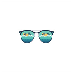 Surfboard reflection in sunglasses lens vector illustration