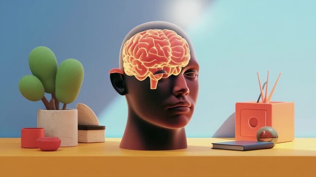 Cartoon vector illustration of a human head with a brain icon concept for business and money