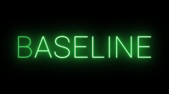 Flickering neon green Baseline sign animated on black background.
