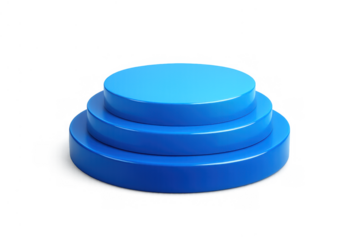 Blue geometric podium creating a pedestal for product presentation or award. Minimalist tiered platform for winner