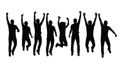 Happy people jumping silhouettes isolated on white background, Vector
