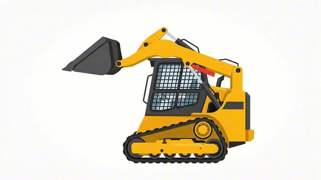 Yellow Skid Steer Loader Flat Vector Animation on White