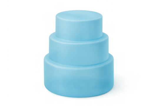 Blue plastic stacking block creating a tiered tower for childhood playtime and creative building games on transparent background