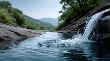Small waterfall cascading into a clear, rocky pool
