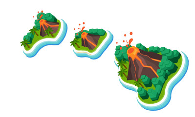 cartoon volcanic island eruption illustration