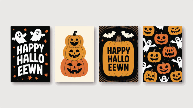 Halloween Cards with Pumpkins Ghosts and Bats greeting - Powered by Adobe