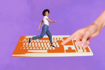 Collage of funny business person relax coffee retro computer keyboard keys text programming code in work concept