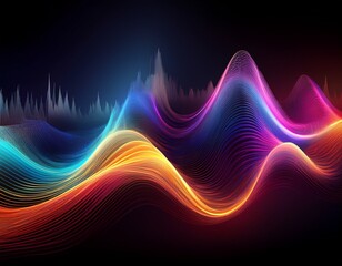 abstract colorful sound wave flowing on black background