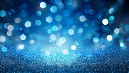 abstract blue glitter bokeh background with soft focus lights