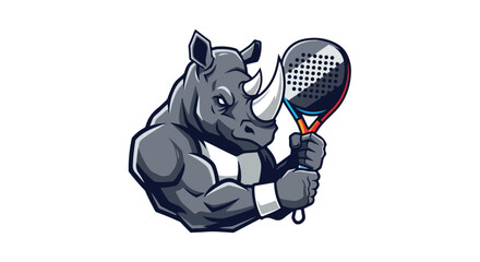 Powerful Rhino Holding a Padel Tennis Racket Ready for Action