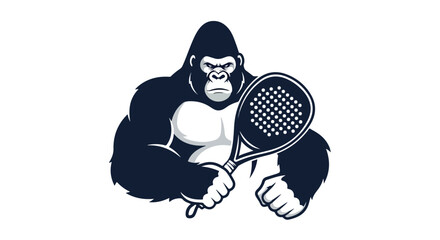 Gorilla Holding a Padel Racket Powerful Mascot for Sports and Recreation