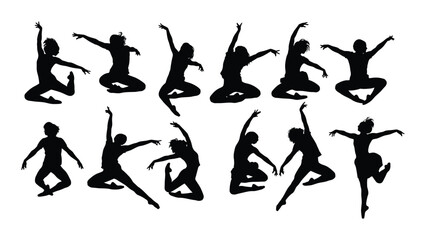 Dynamic dance silhouettes collection isolated on white background, Vector